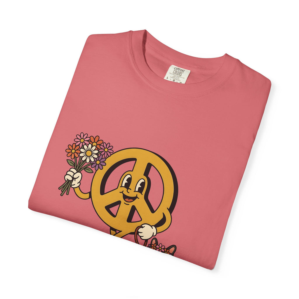 Peace Symbol Mascot T-Shirt Dog Festival Gift Women Animated T-Shirt Peace Sign T-Shirt Dog Fan Cartoon T-Shirt Rave Graphic Classic French Bulldog