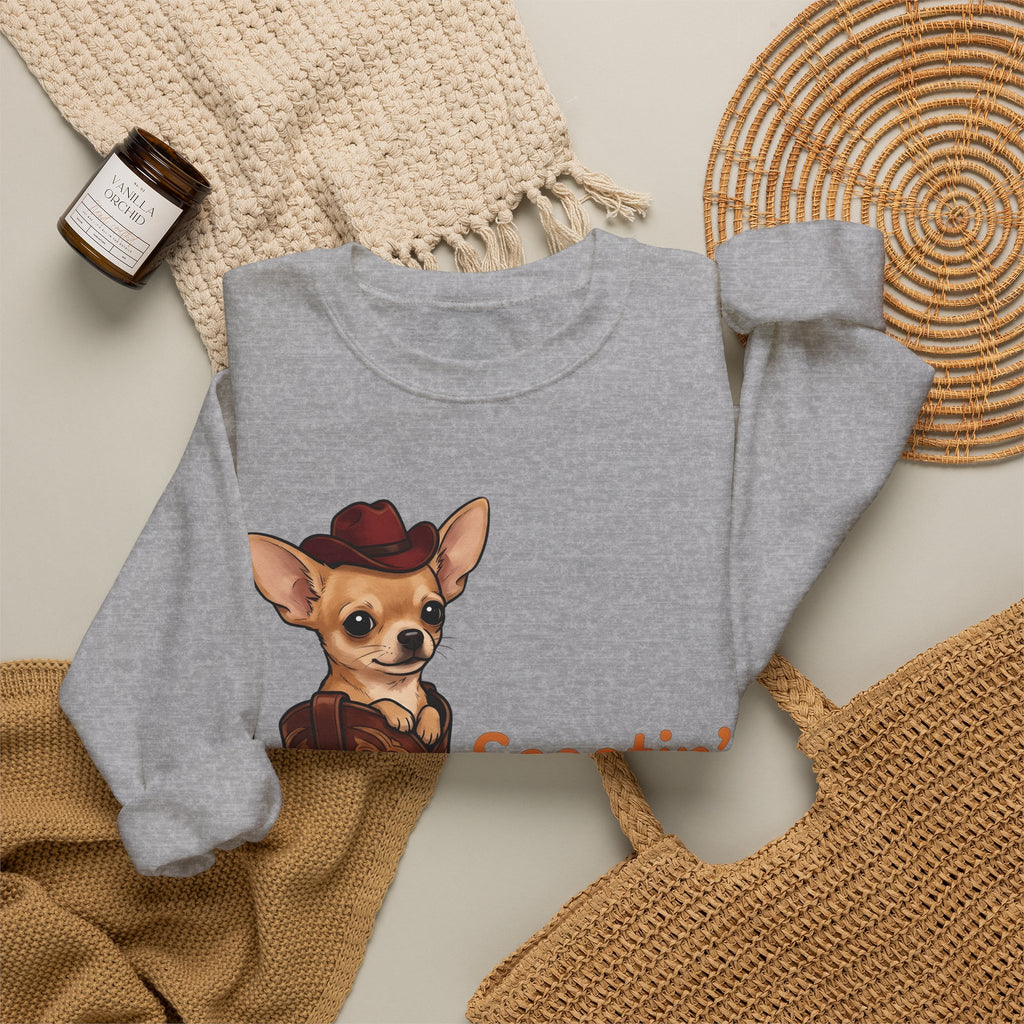 Chihuahua Cowboy Sweatshirt Dog Country Gift Women Hand Drawn Sweatshirt Puppy Sweatshirt Dog Fan Illustrated Sweatshirt Country Graphic Rustic Cowboy Boot