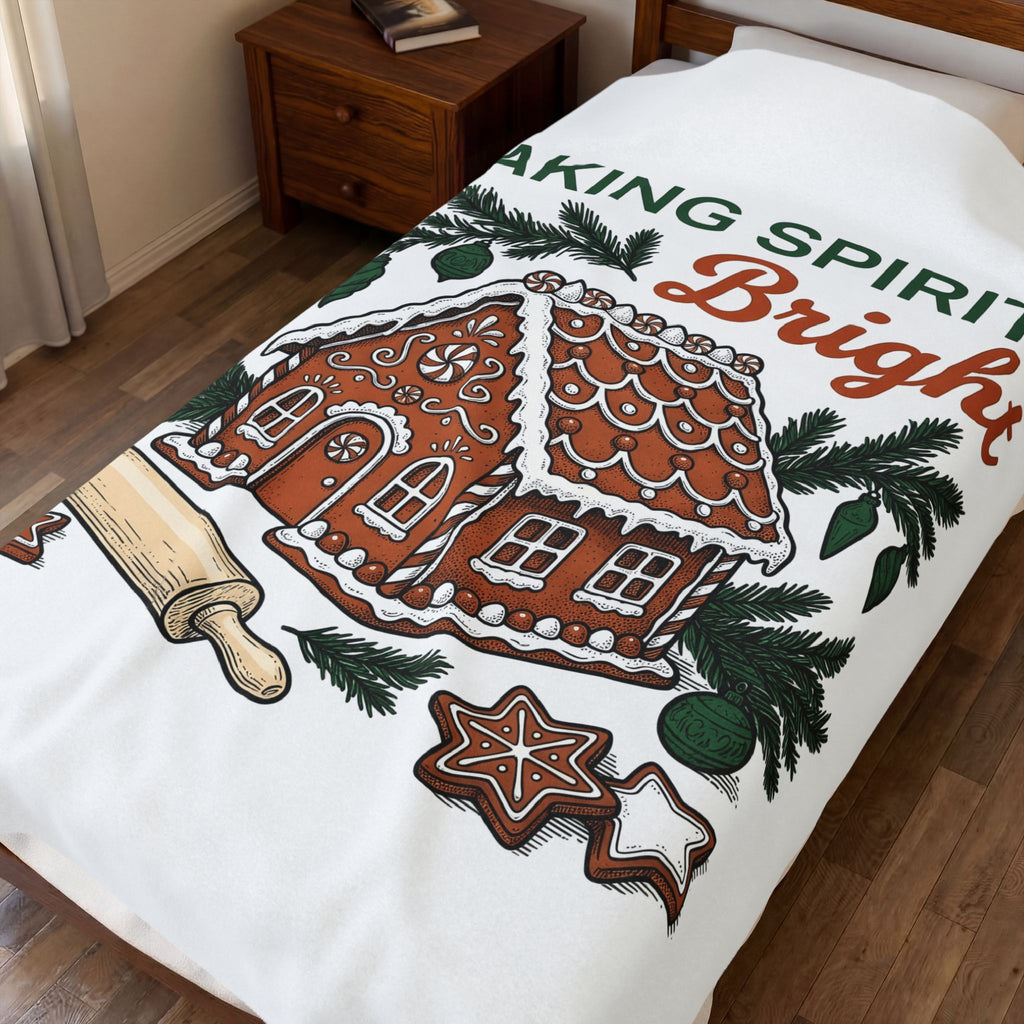 Gingerbread Cabin Blanket Christmas Dessert Gift Women Cartoon Blanket Gingerbread House Blanket Xmas Fan Ginger Cartoon Blanket Pastry Graphic