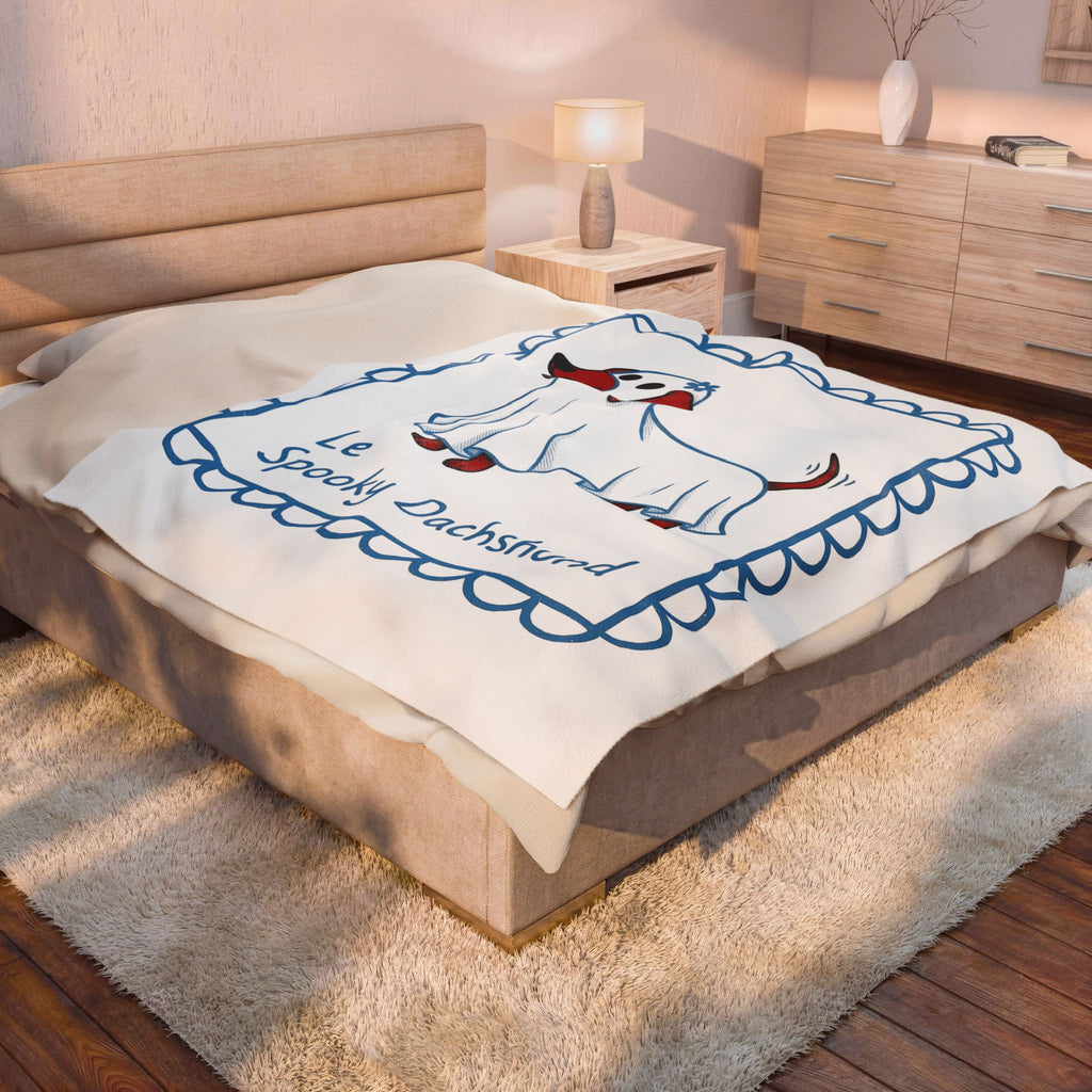 Dachshund Ghost Halloween Dog Gift Cartoon Wiener Blanket