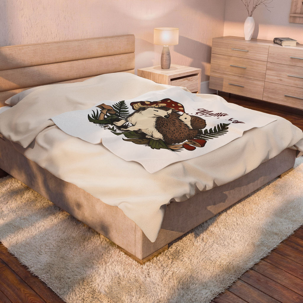 Hedgehog Group Blanket Moms Wildlife Gift Women Forest Blanket Porcupine Blanket Mother Fan Woodland Blanket Animal Graphic Retro Toadstools Blanket