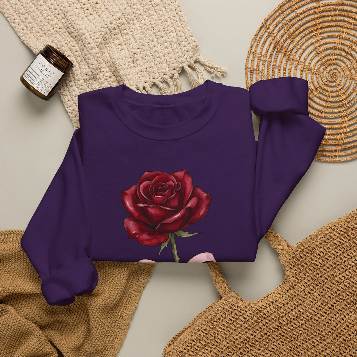 Rose Flower Sweatshirt Floral Romantic Gift Women Watercolor Sweatshirt Flower Sweatshirt Floral Fan Painted Sweatshirt Lovely Graphic Hand Drawn Bow Sweatshirt