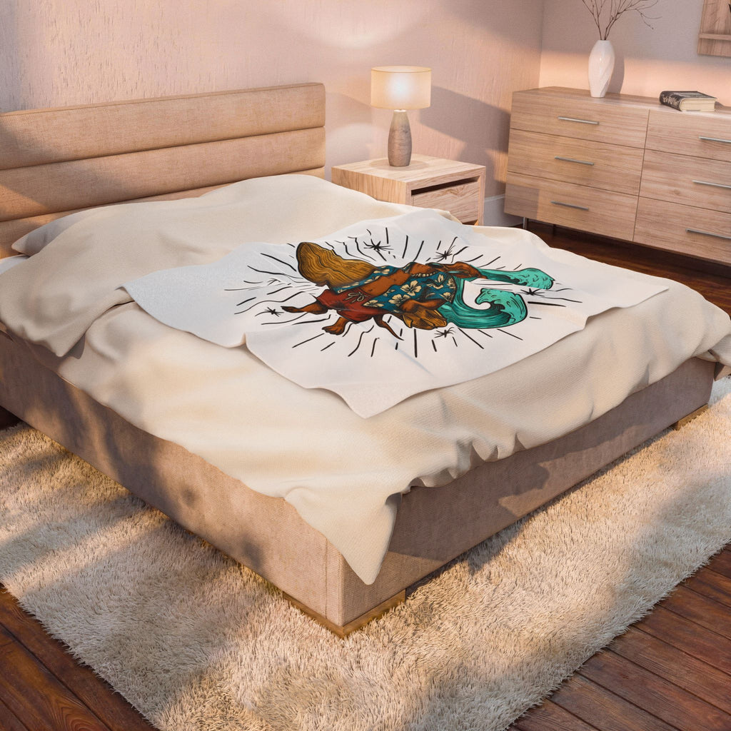 Dachshund Surfer Blanket Dog Holiday Gift Women Animated Blanket Wiener Dog Blanket Dog Fan Cartoon Blanket Vacation Graphic Retro Surfboard Blanket