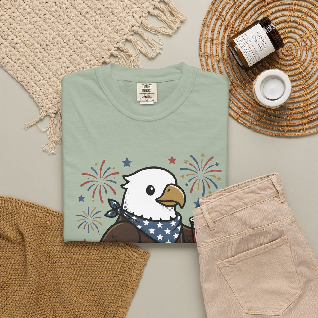 Bald Eagle T-Shirt 4th Of July Usa Gift Women Comic T-Shirt Eagle T-Shirt Independence Day Fan Cartoon T-Shirt American Graphic Vintage Fireworks