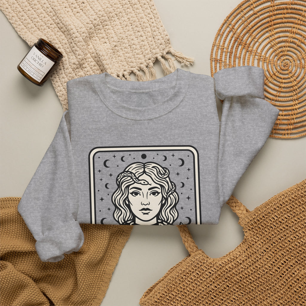 Mystical Female Serpent Sweatshirt Boho Chic Spells Gift Women Oracle Sweatshirt Snake Sweatshirt Bohemian Fan Divination Sweatshirt Magic Graphic Retro Lunar