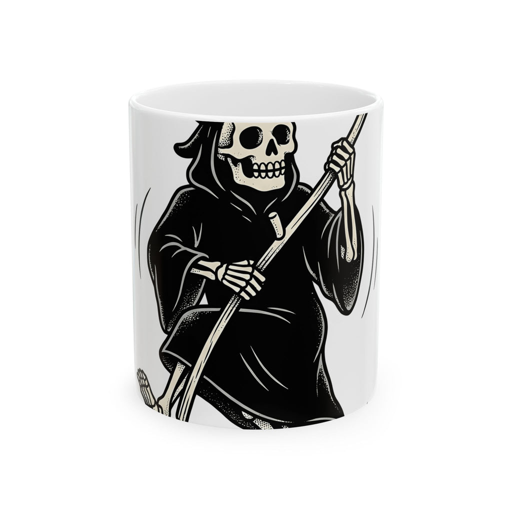 Reaper Skull Mug Halloween Cranium Gift Women Animated Mug Grim Reaper Mug Horror Fan Death Skull Graphic Mug Old School Sickle