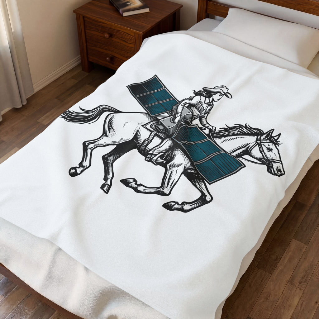 Cowgirl Riding Horse Blanket Cowgirl Western Gift Women Vintage Blanket Horseback Rider Blanket Cowgirl Fan Retro Blanket Rodeo Graphic Hand Drawn