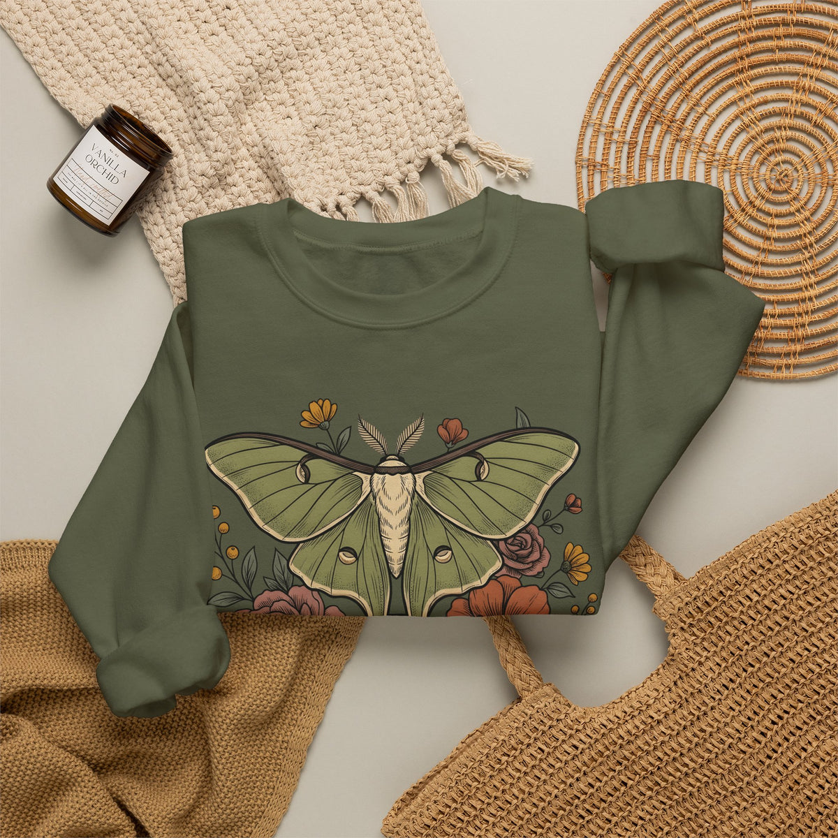 Luna Butterfly Sweatshirt Halloween Occult Gift Women Leaf Sweatshirt Butterfly Sweatshirt Horror Fan Spirit Sweatshirt Mystic Graphic Classic Magic Orb Sweatshirt