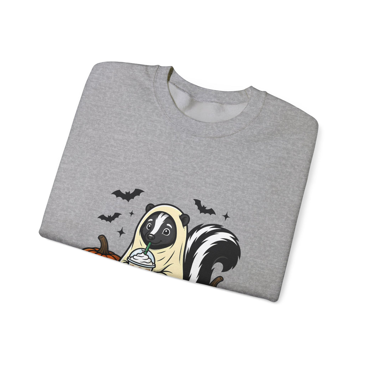 Skunk Ghost Sweatshirt Halloween Animal Gift Women Cartoon Sweatshirt Specter Sweatshirt Horror Fan Spooky Sweatshirt Creature Graphic Vintage Pumpkin Sweatshirt