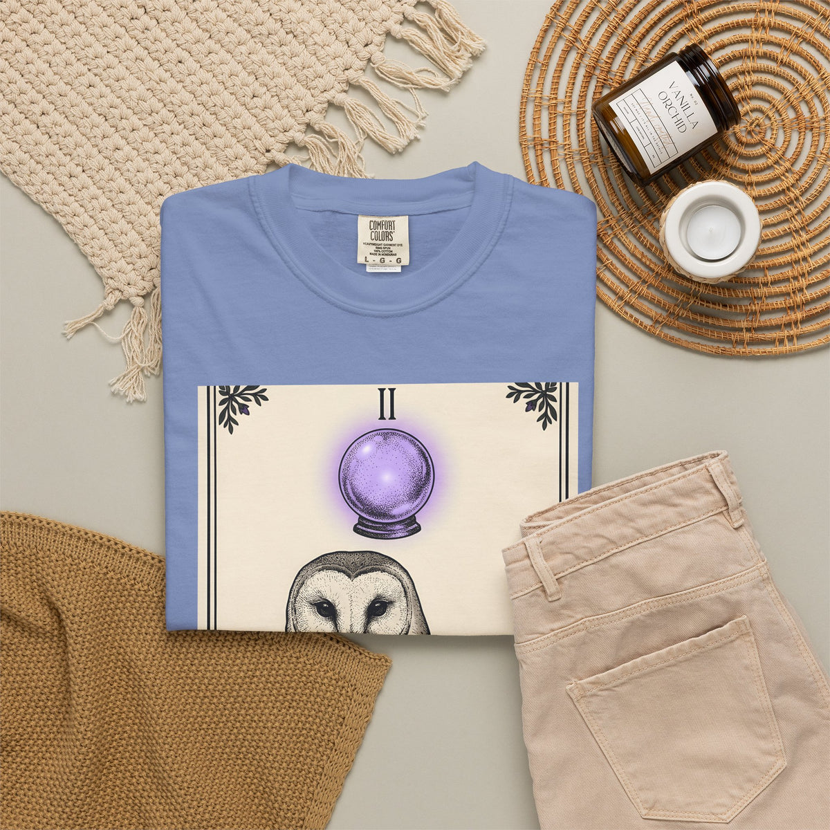 Barn Owl T-Shirt Boho Chic Magic Gift Women Oracle T-Shirt Owl T-Shirt Bohemian Fan Mystic T-Shirt Magical Graphic Hand Drawn Glass Sphere T-Shirt