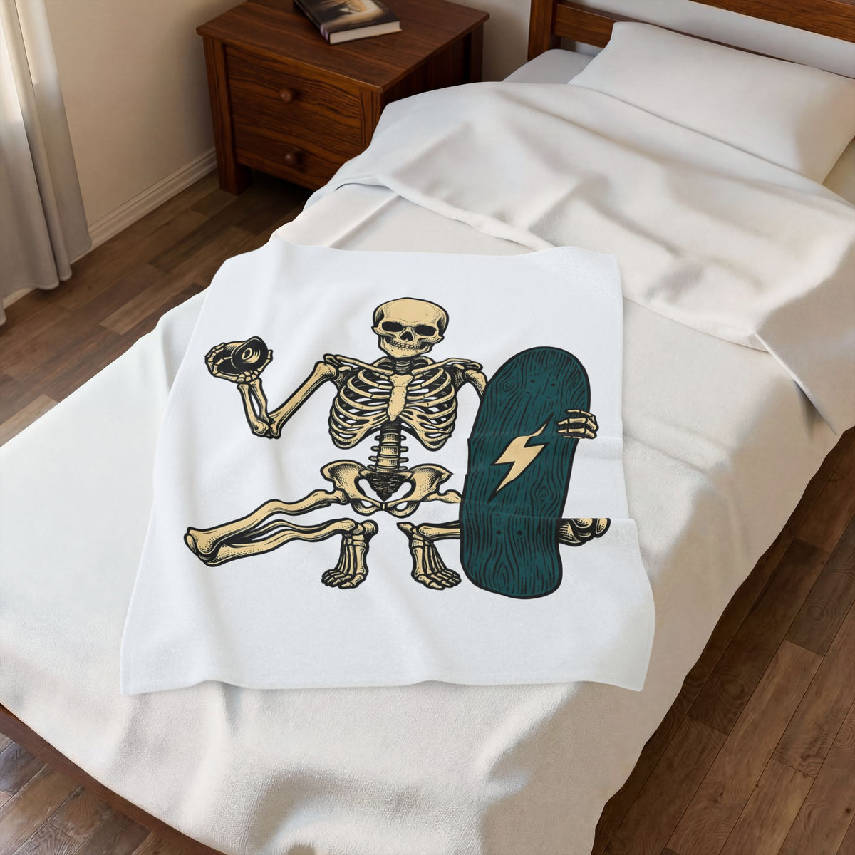Bony Skateboarder Blanket Sports Training Gift Women Line Art Blanket Skateboarder Blanket Athlete Enthusiast Illustration Design Workout Classic