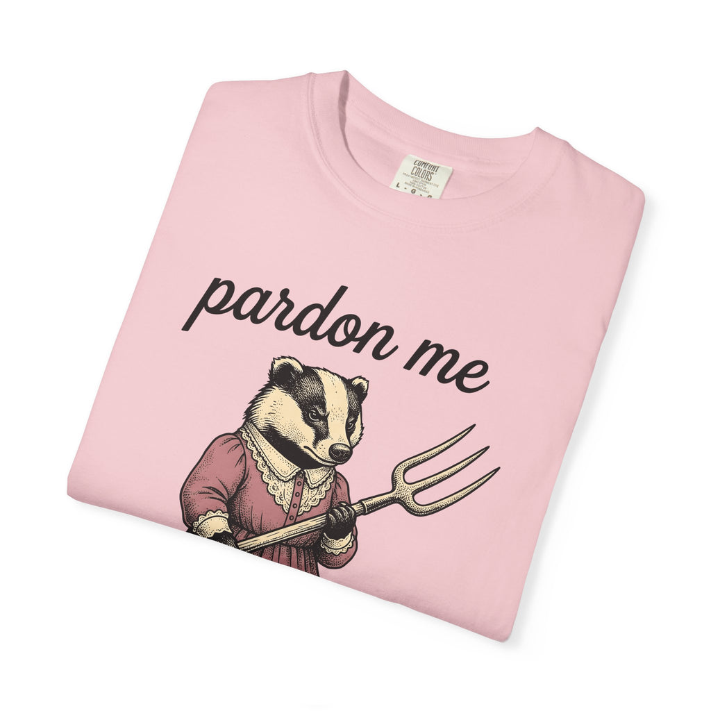 Badger Attire T-Shirt Funny Critter Gift Women Rustic T-Shirt Badger T-Shirt Humor Fan Folk T-Shirt Animal Graphic Doodle Fork Tool T-Shirt