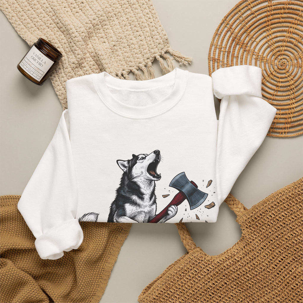 Wolf Dog Sweatshirt Dog Funny Gift Women Line Art Sweatshirt Wolfdog Sweatshirt Dog Fan Illustrated Graphic Sweatshirt Hand Drawn Splitting Axe Sweatshirt