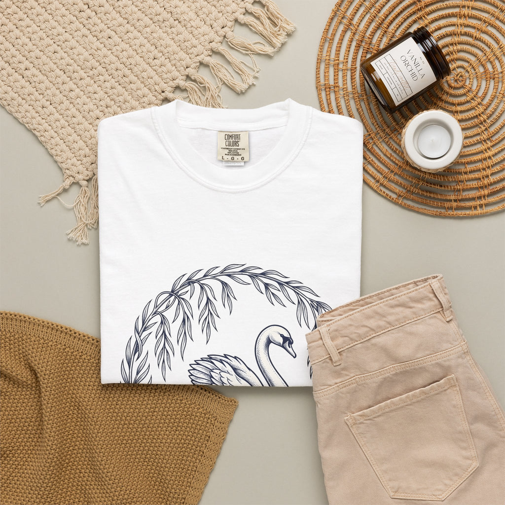 Swan Drawing T-Shirt Animal Environment Gift Women Cartoon T-Shirt Duck T-Shirt Wildlife Fan Waterfowl T-Shirt Eco Graphic Rustic Lake Bloom T-Shirt