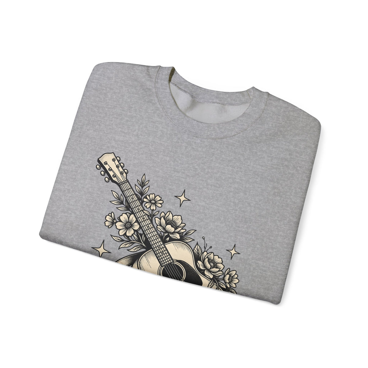 Blossom Guitar Sweatshirt Floral Melody Gift Women Illustrative Sweatshirt Guitar Sweatshirt Flower Fan Illustrated Sweatshirt Harmony Graphic Old School Star