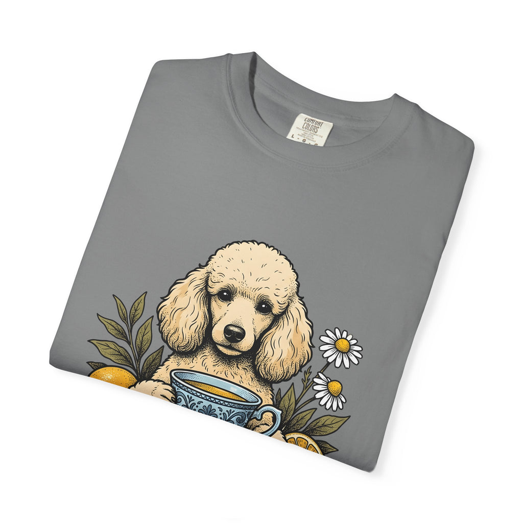 Poodle Tea T-Shirt T-Shirt Dog Flower Gift Women Retro T-Shirt Tea Cup T-Shirt Canine Fan Poodle T-Shirt T-Shirt Floral Graphic Sketch Citrus T-Shirt