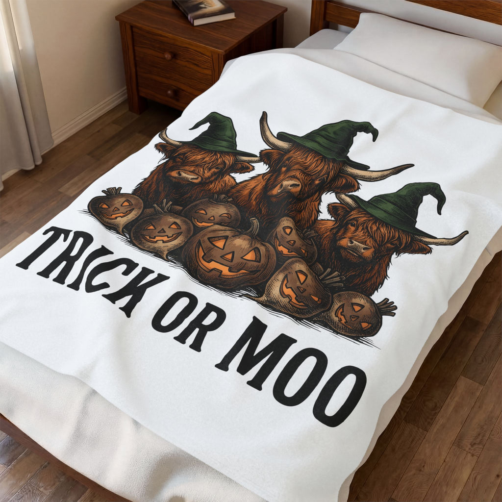 Scottish Cow Blanket Halloween Country Gift Women Retro Blanket Cow Blanket Horror Fan Vintage Blanket Rural Graphic Sketch Gourd Blanket