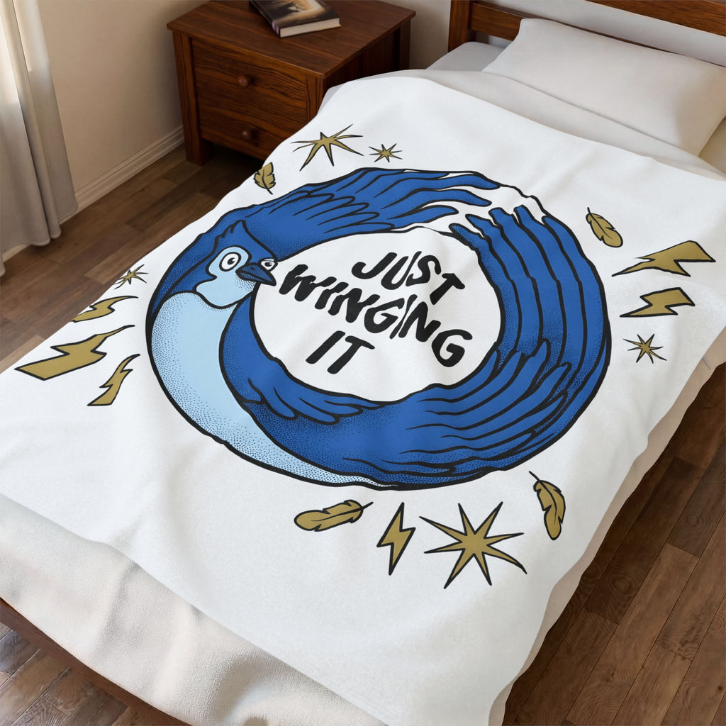 Blue Bird Drawing Blanket Funny Creatures Gift Women Hand Drawn Blanket Bird Blanket Comedy Fan Cartoon Blanket Animal Graphic Classic Electric