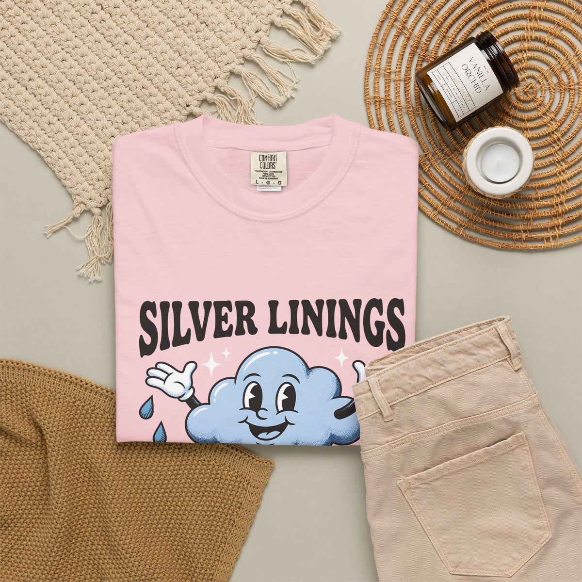 Happy Cloud T-Shirt Funny Positivity Gift Women Cartoon T-Shirt Cloud T-Shirt Humor Fan Comic T-Shirt Optimistic Graphic Retro Raindrops T-Shirt