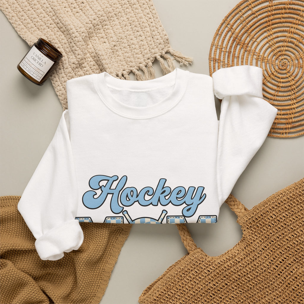 Hockey Puck Sweatshirt Hockey Mom Sports Gift Women Retro Sweatshirt Puck Sweatshirt Hockey Fan Vintage Sweatshirt Athletic Graphic Checkered Hockey Sticks