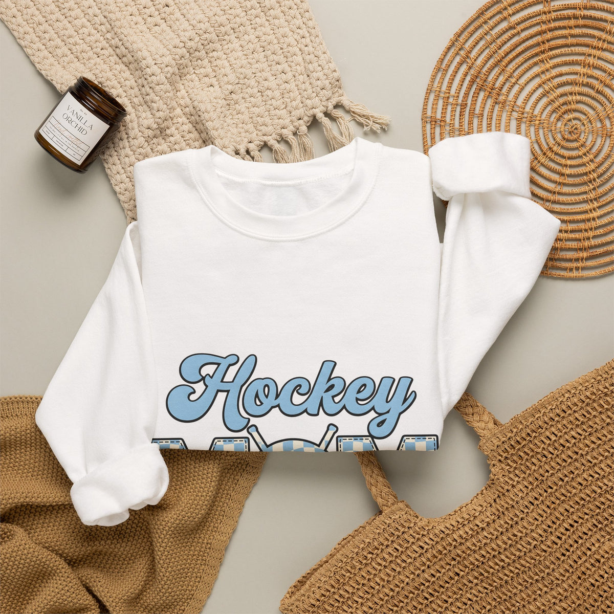 Hockey Puck Sweatshirt Hockey Mom Sports Gift Women Retro Sweatshirt Puck Sweatshirt Hockey Fan Vintage Sweatshirt Athletic Graphic Checkered Hockey Sticks