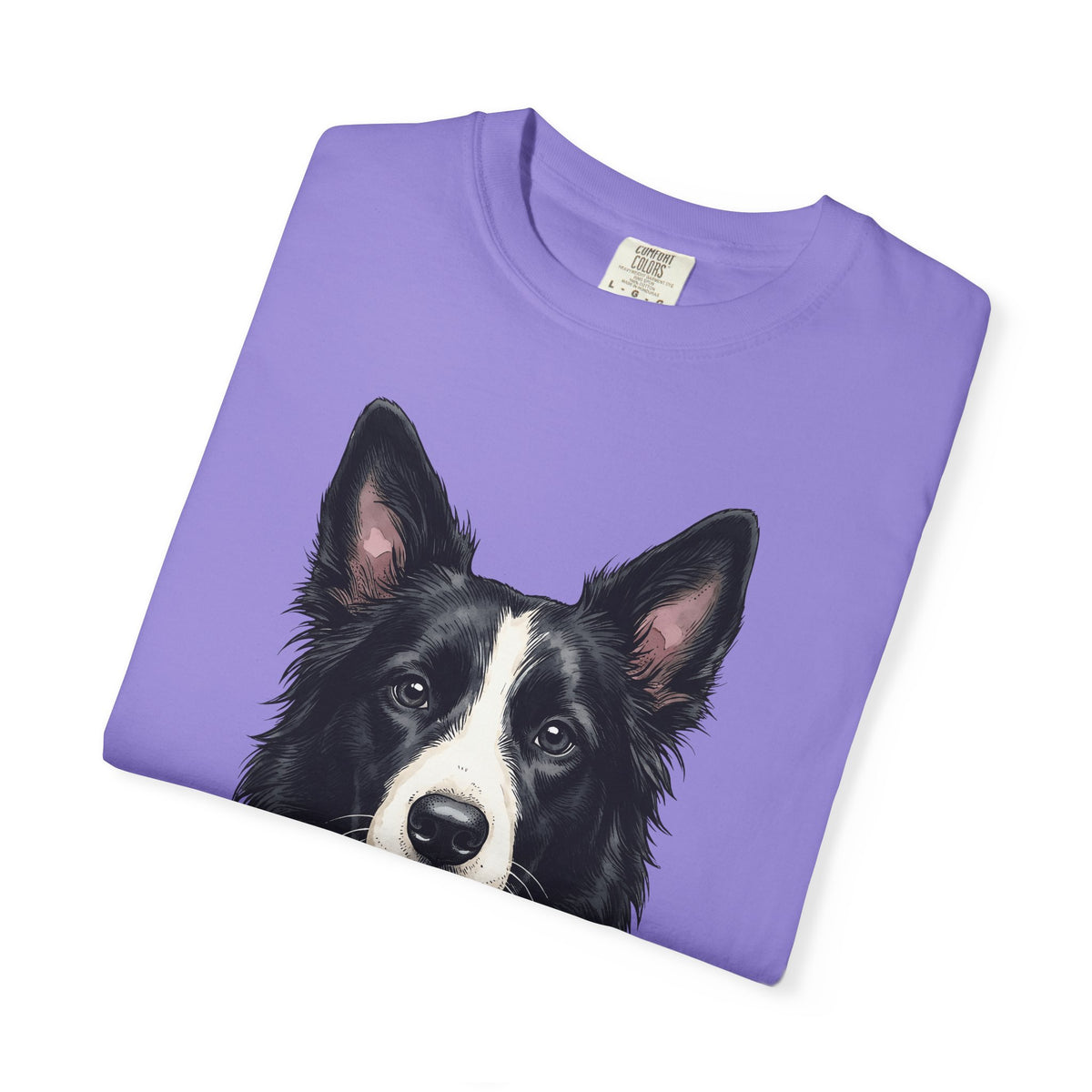 Border Collie Puppy T-Shirt Dog Pets Gift Women Line Art T-Shirt Puppy T-Shirt Dog Fan Collie T-Shirt Animal Graphic Hand Drawn Woven Collar T-Shirt