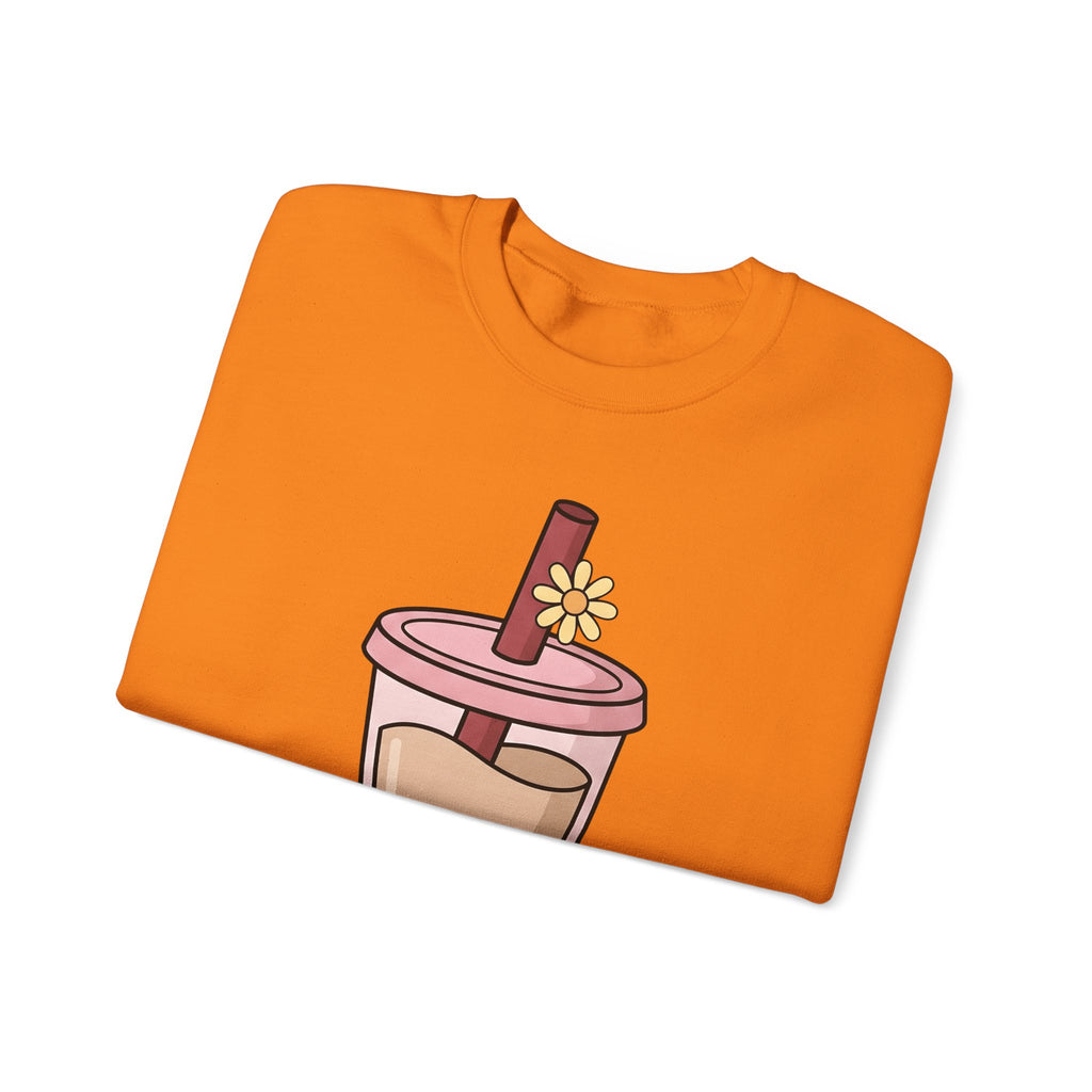Boba Tea Sweatshirt Drinks Cuisine Gift Women Cute Sweatshirt Bubble Tea Sweatshirt Beverage Fan Milk Tea Sweatshirt Food Graphic Simple Blossom Sweatshirt