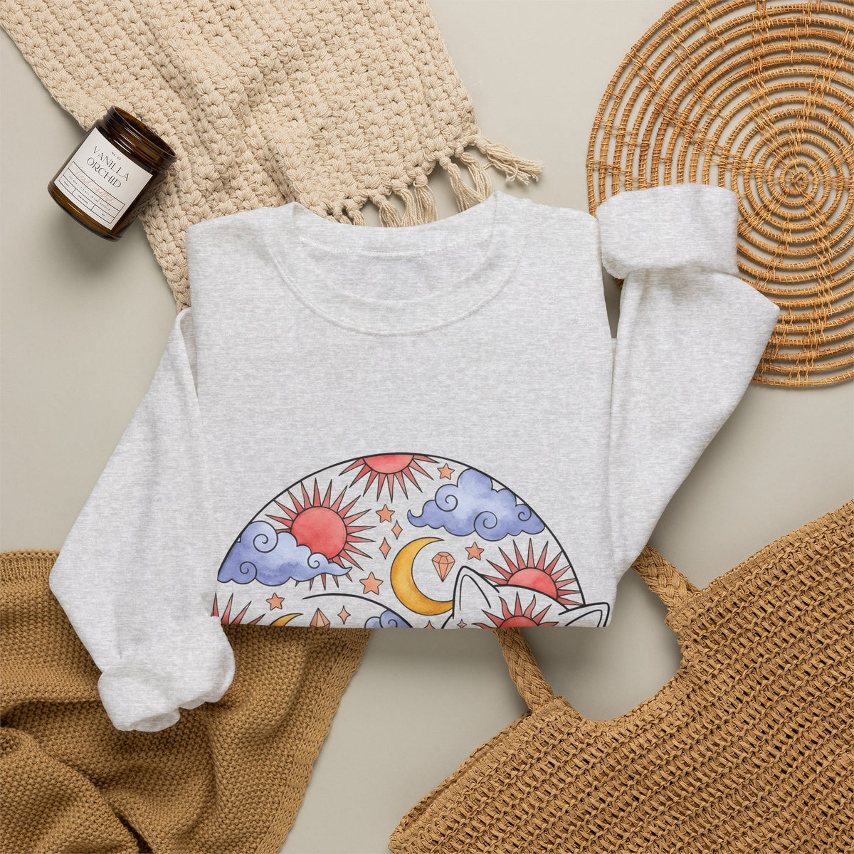 Space Cat Sweatshirt Cat Constellation Gift Women Earthy Sweatshirt Kitty Sweatshirt Cat Fan Feline Sweatshirt Galaxy Graphic Pigment Orb Sweatshirt