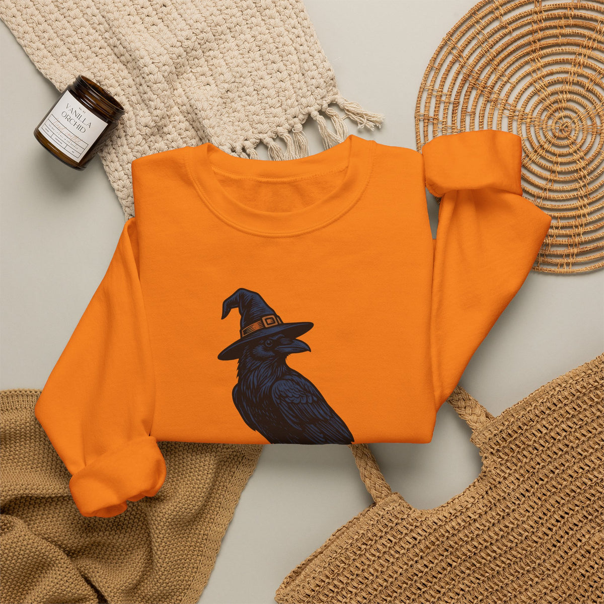 Raven Wizard Hat Sweatshirt Halloween Horror Gift Women Antique Sweatshirt Witch Hat Sweatshirt Spooky Fan Occult Sweatshirt Horror Graphic Ink Fortune Ball