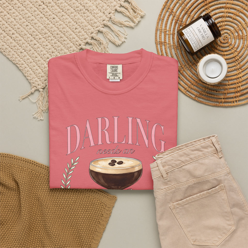 Espresso Martini T-Shirt Coffee Cocktail Gift Women Watercolor T-Shirt Martini T-Shirt Coffee Fan Cocktail Design T-Shirt Hand Drawn Pink Bow