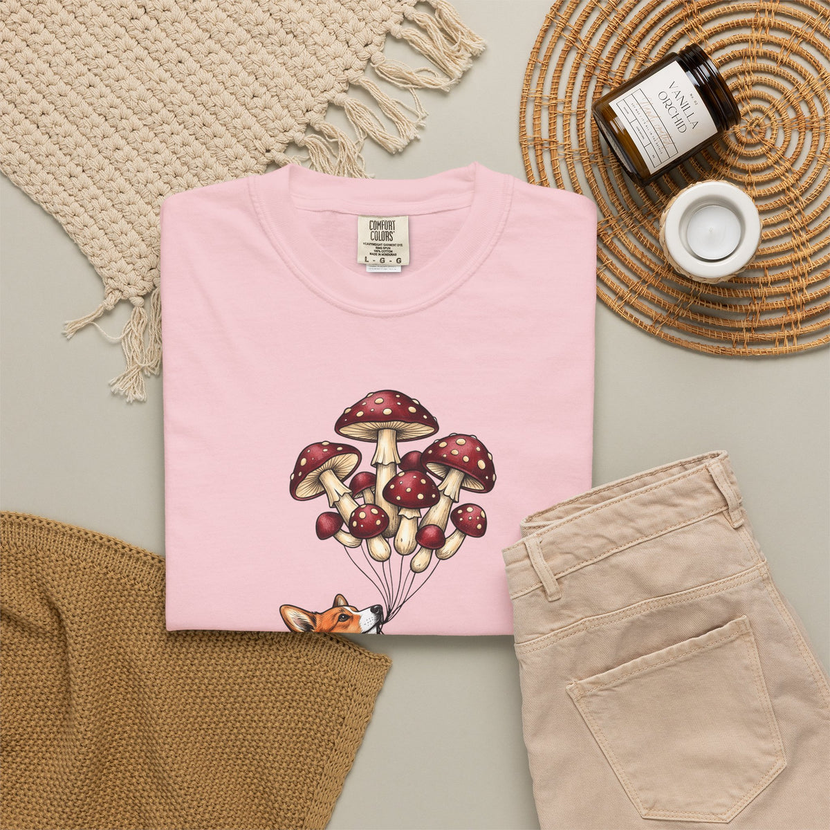 Corgi Puppy T-Shirt Dog Outdoors Gift Women Floral T-Shirt Puppy T-Shirt Dog Fan Canine Graphic Outdoorsy Design Antique Toadstool T-Shirt