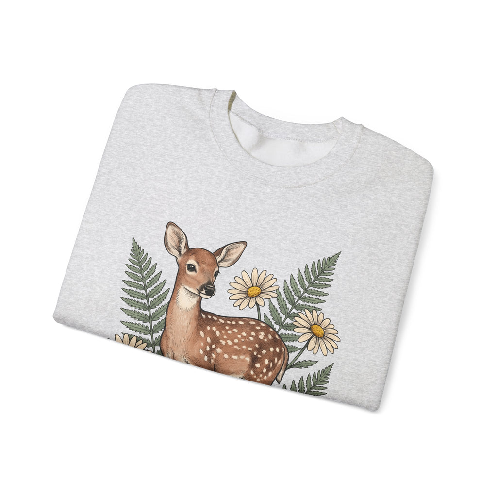 Deer Illustration Sweatshirt Boho Chic Outdoor Gift Women Floral Sweatshirt Fawn Sweatshirt Bohemian Fan Botanical Sweatshirt Wilderness Graphic Retro Flower