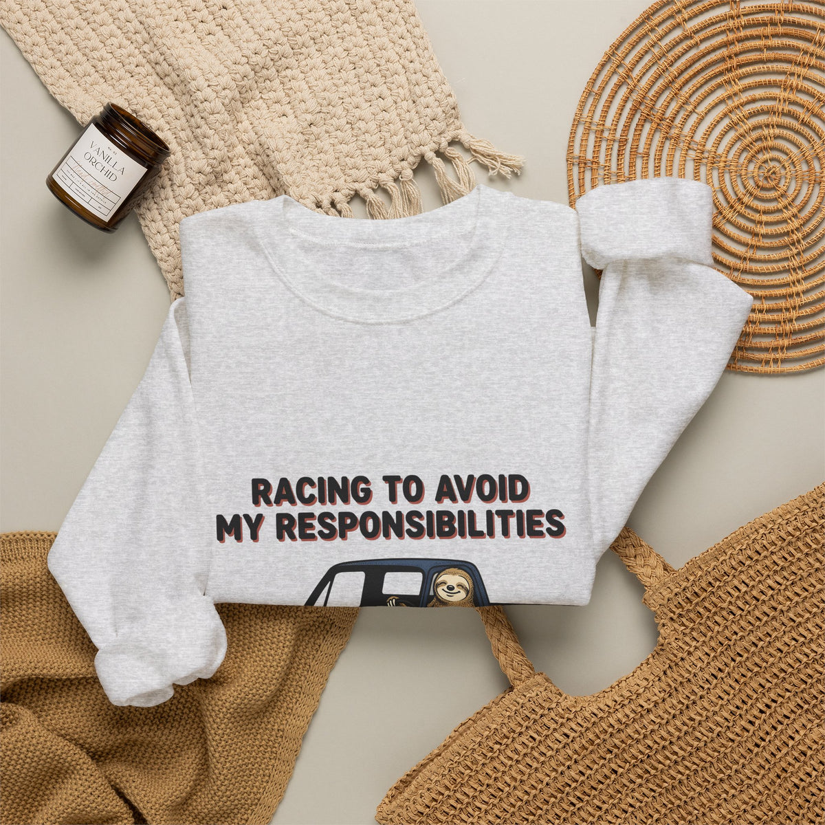 Sloth Truck Sweatshirt Funny Beast Gift Women Animated Sweatshirt Slow Loris Sweatshirt Humor Fan Cartoon Sweatshirt Creature Graphic Line Art Retro Truck