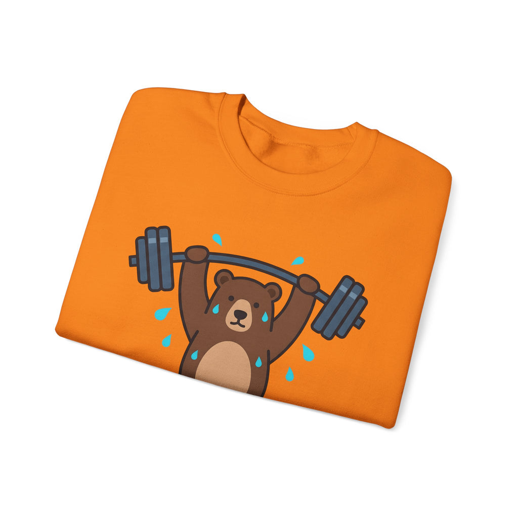 Bear Lifting Sweatshirt Fitness Workout Gift Women Comic Sweatshirt Grizzly Sweatshirt Gym Enthusiast Cartoon Sweatshirt Exercise Graphic Simple Weights Sweatshirt