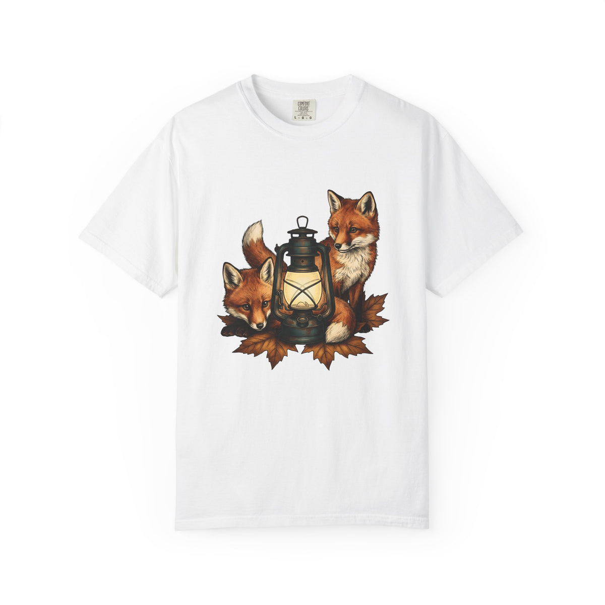Fox Light T-Shirt Halloween Nature Gift Women Hand Drawn T-Shirt Lamp T-Shirt Spooky Fan Illustrated T-Shirt Wilderness Graphic Doodle Maple Leaves