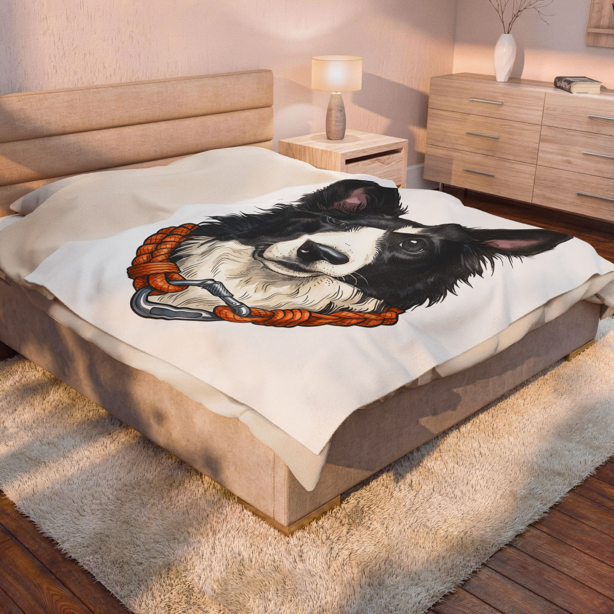 Border Collie Puppy Blanket Dog Pets Gift Women Line Art Blanket Puppy Blanket Dog Fan Collie Blanket Animal Graphic Hand Drawn Woven Collar Blanket