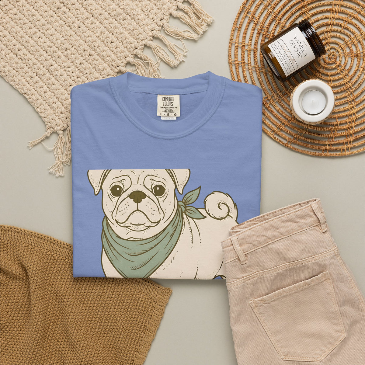 Pug Dog T-Shirt Dog Pets Gift Women Hand Drawn T-Shirt Puggle T-Shirt Dog Fan Mop Dog Graphic Pet Design Illustration Minimalist Bandana T-Shirt