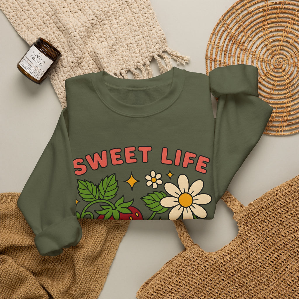 Strawberry Flower Boho Chic Produce Gift Strawberry Hippie Fan Illustrated Fruit Vintage Sweatshirt