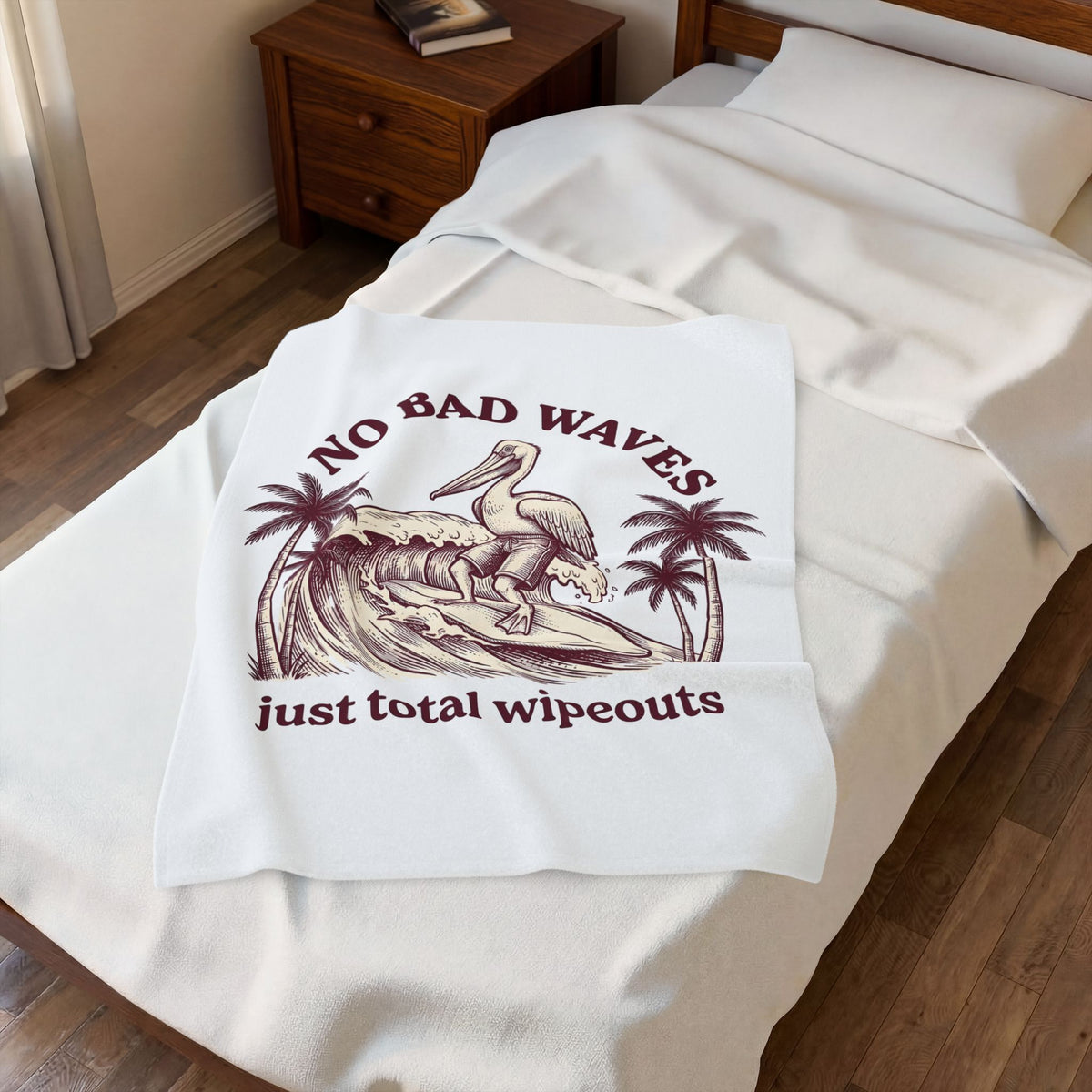 Pelican Surfboard Blanket Surfing Ocean Gift Women Retro Blanket Surfboard Blanket Surfer Fan Vintage Blanket Marine Graphic Sketch Coconut Trees