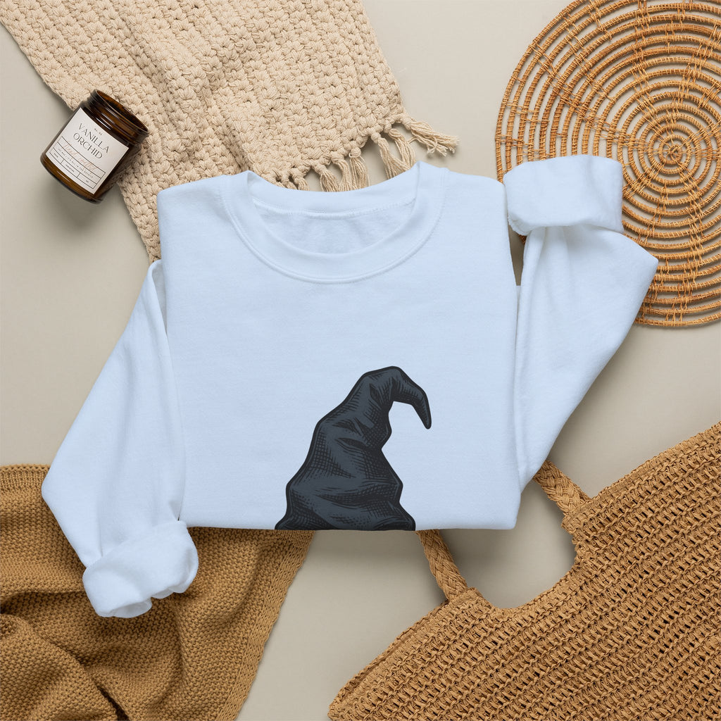 Witch Hat Sweatshirt Halloween Sorcery Gift Women Cartoon Sweatshirt Wizard Hat Sweatshirt Halloween Fan Comic Sweatshirt Magic Graphic Silhouette Gingham Bow