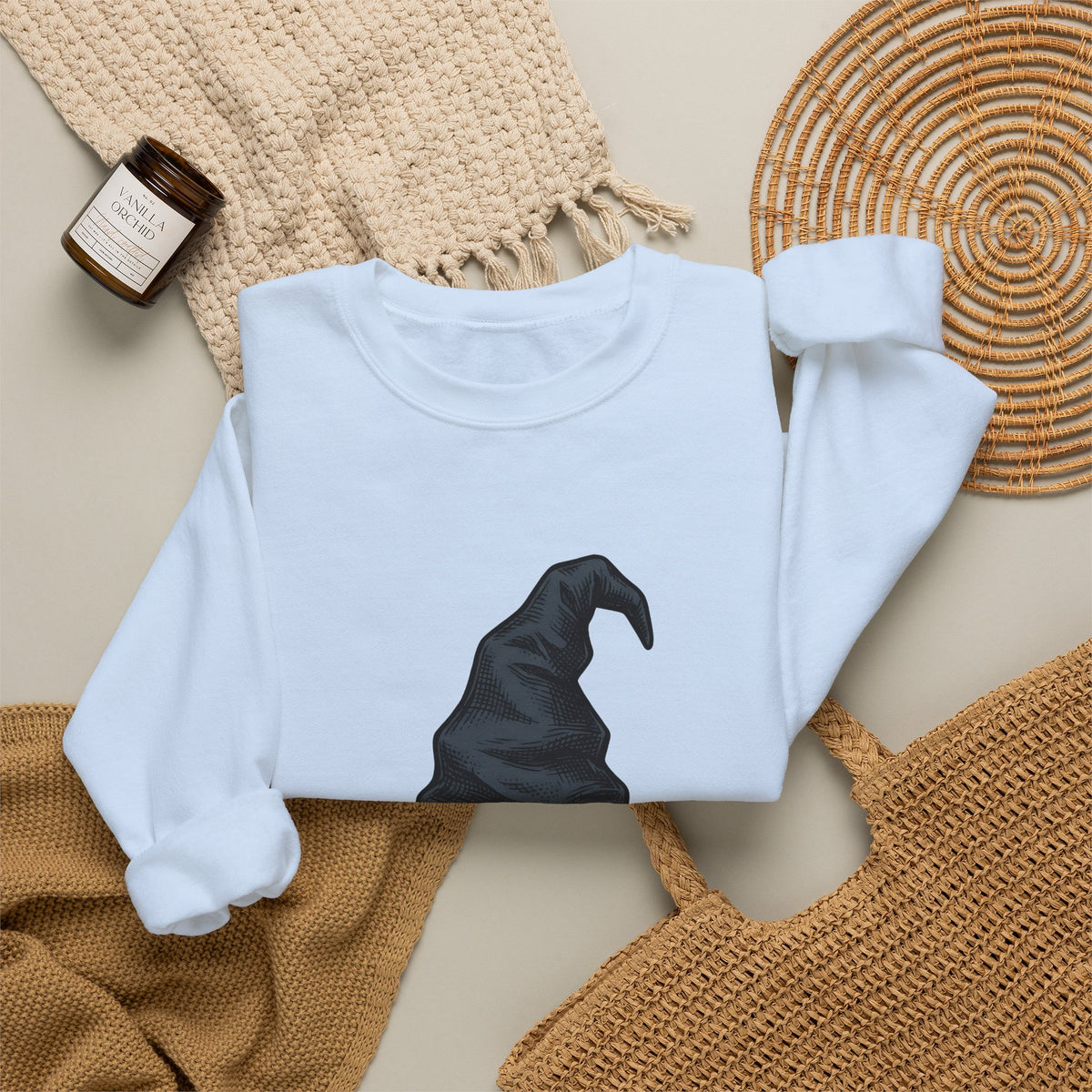Witch Hat Sweatshirt Halloween Sorcery Gift Women Cartoon Sweatshirt Wizard Hat Sweatshirt Halloween Fan Comic Sweatshirt Magic Graphic Silhouette Gingham Bow