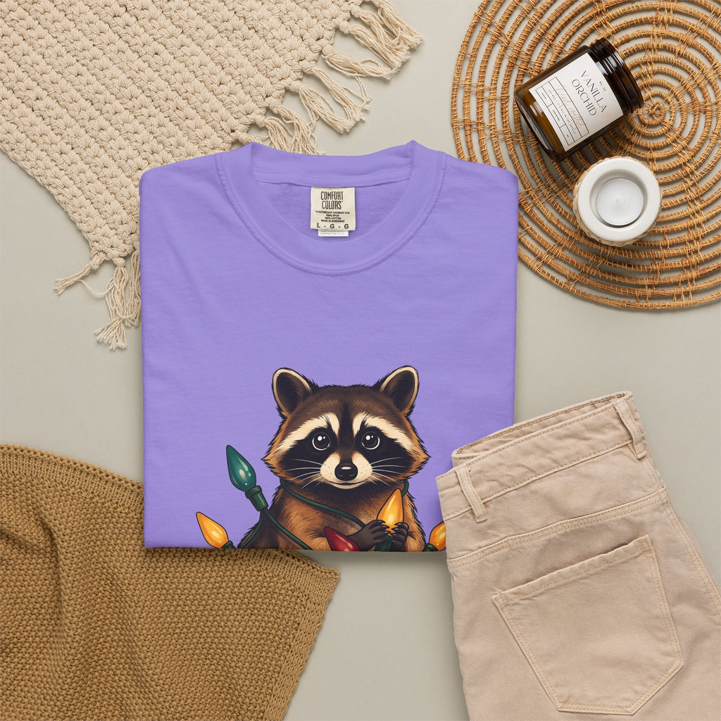 Raccoon Animals Seasonal Gift Playful Trash Panda Wildlife Fan Quirky Christmas Cartoon T-Shirt