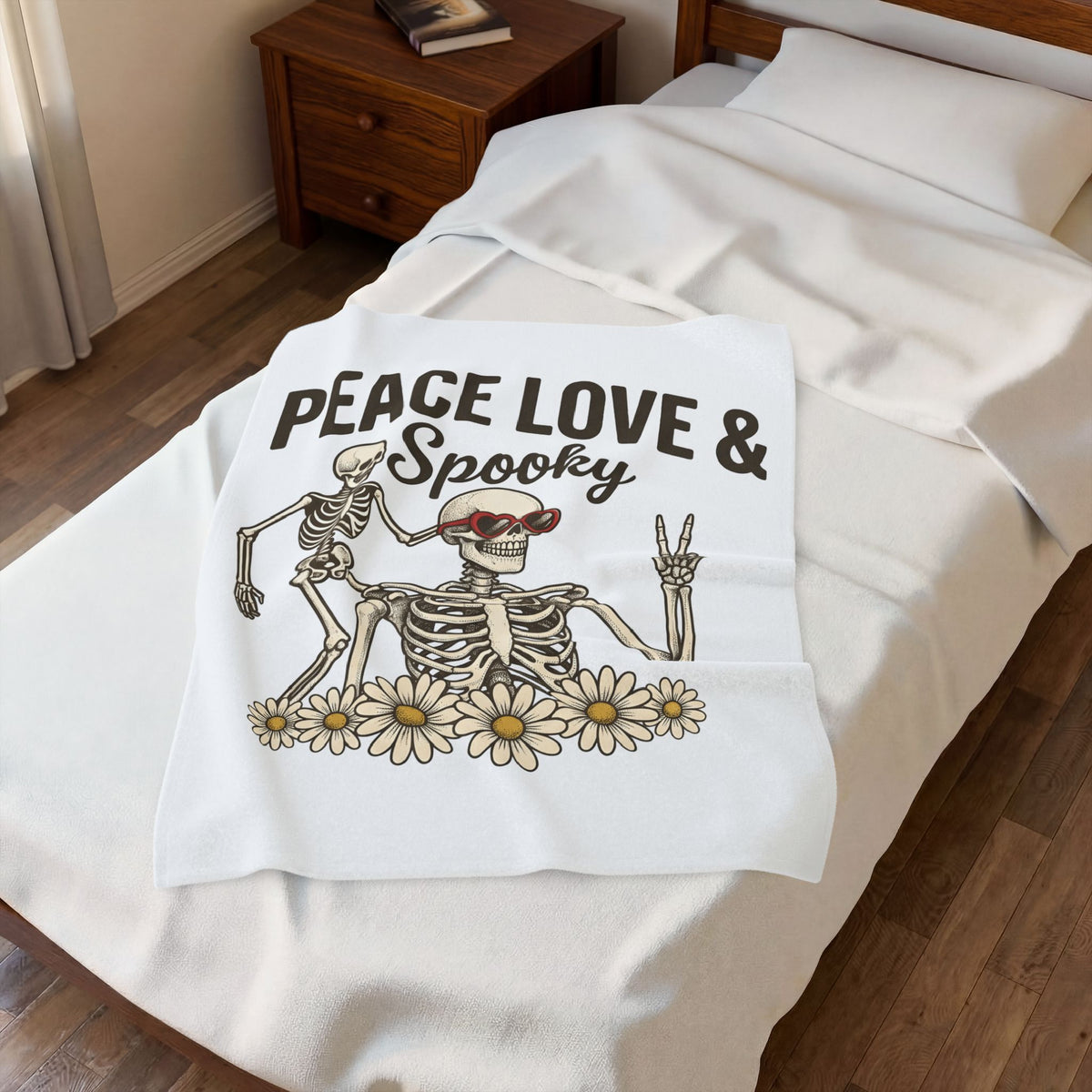 Bone Illustration Blanket Halloween Garden Gift Women Retro Blanket Skeleton Blanket Spooky Fan Vintage Blanket Yard Graphic Hand Drawn Flower