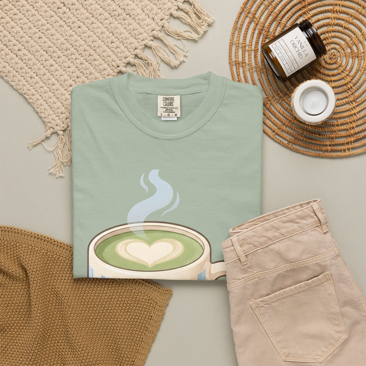 Matcha Latte T-Shirt Coffee Foodie Gift Women Kawaii T-Shirt Green Tea T-Shirt Coffee Fan Cute T-Shirt Food Graphic Minimalist Heart Steam T-Shirt
