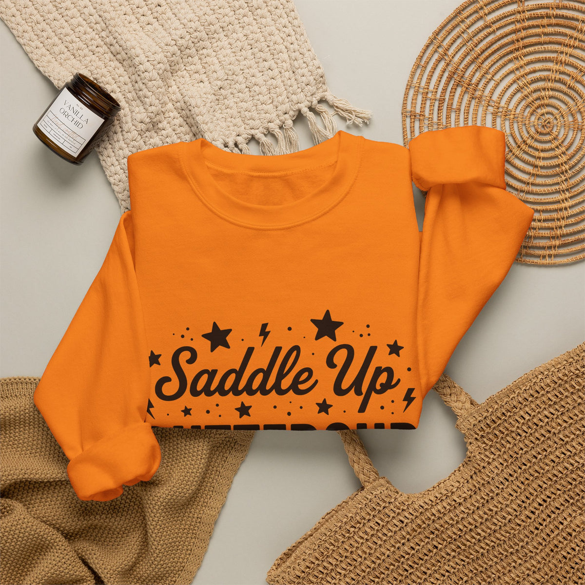Cowboy Motto Sweatshirt Cowgirl Barnyard Gift Women Thick Sweatshirt Proverb Sweatshirt Cowgirl Fan Rustic Sweatshirt Farm Graphic Nostalgic Star Symbols