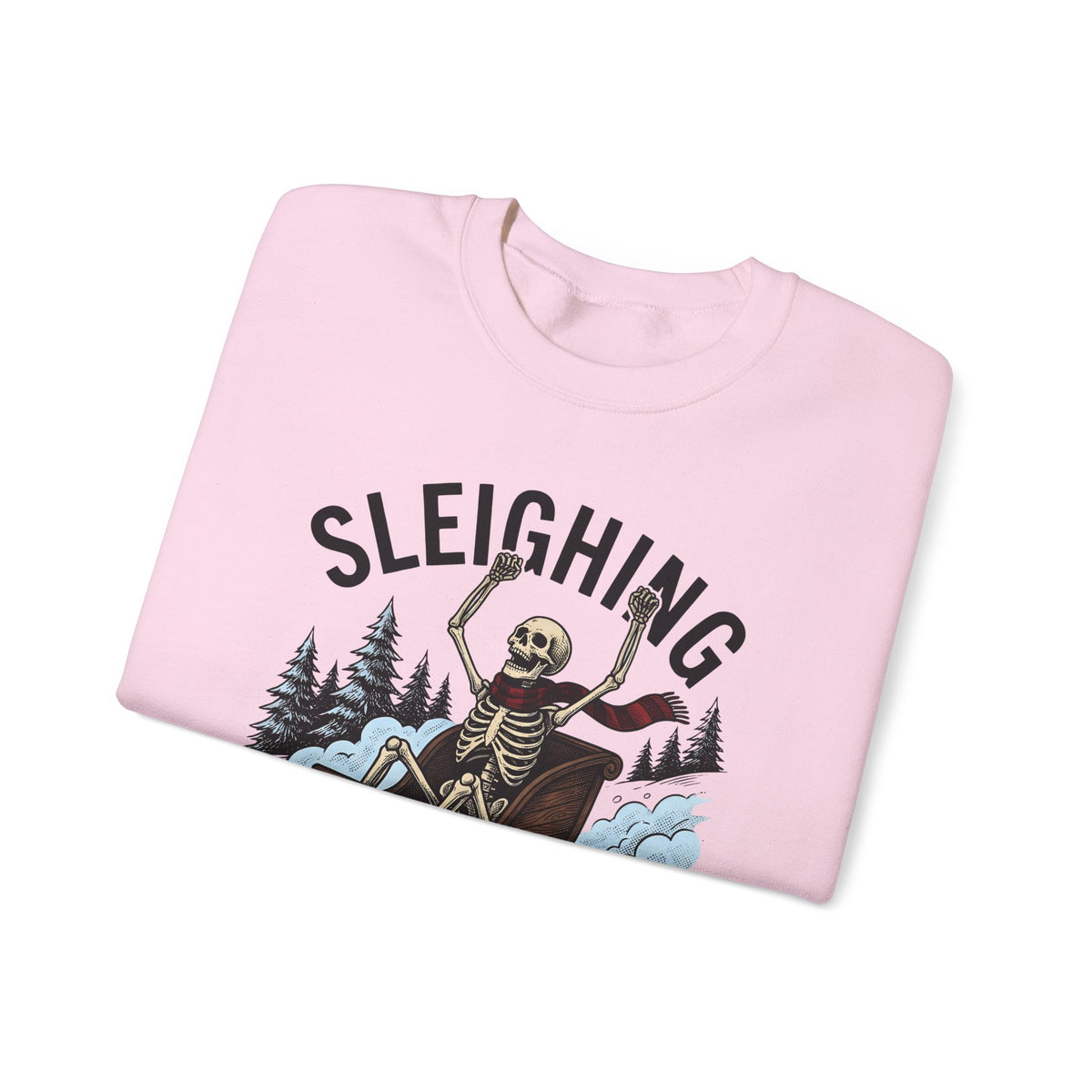 Bone Sleigh Sweatshirt Christmas Comedy Gift Women Shabby Chic Sweatshirt Sleigh Bell Sweatshirt Xmas Fan Distressed Sweatshirt Humor Graphic Doodle Fir Trees