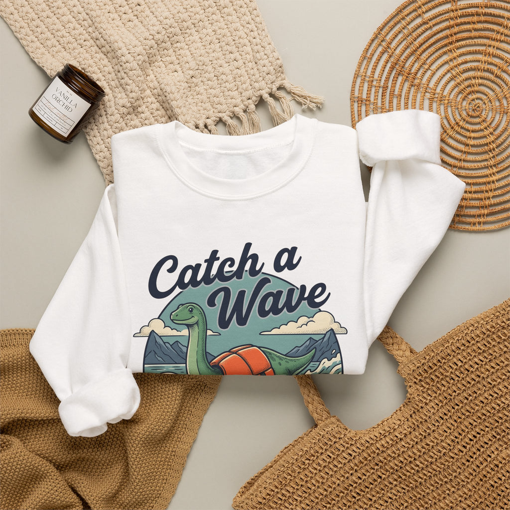 Surfing Dinosaur Sweatshirt Sports Surfing Gift Women Vintage Sweatshirt Dinosaur Sweatshirt Athlete Fan Retro Illustration Waves Sweatshirt