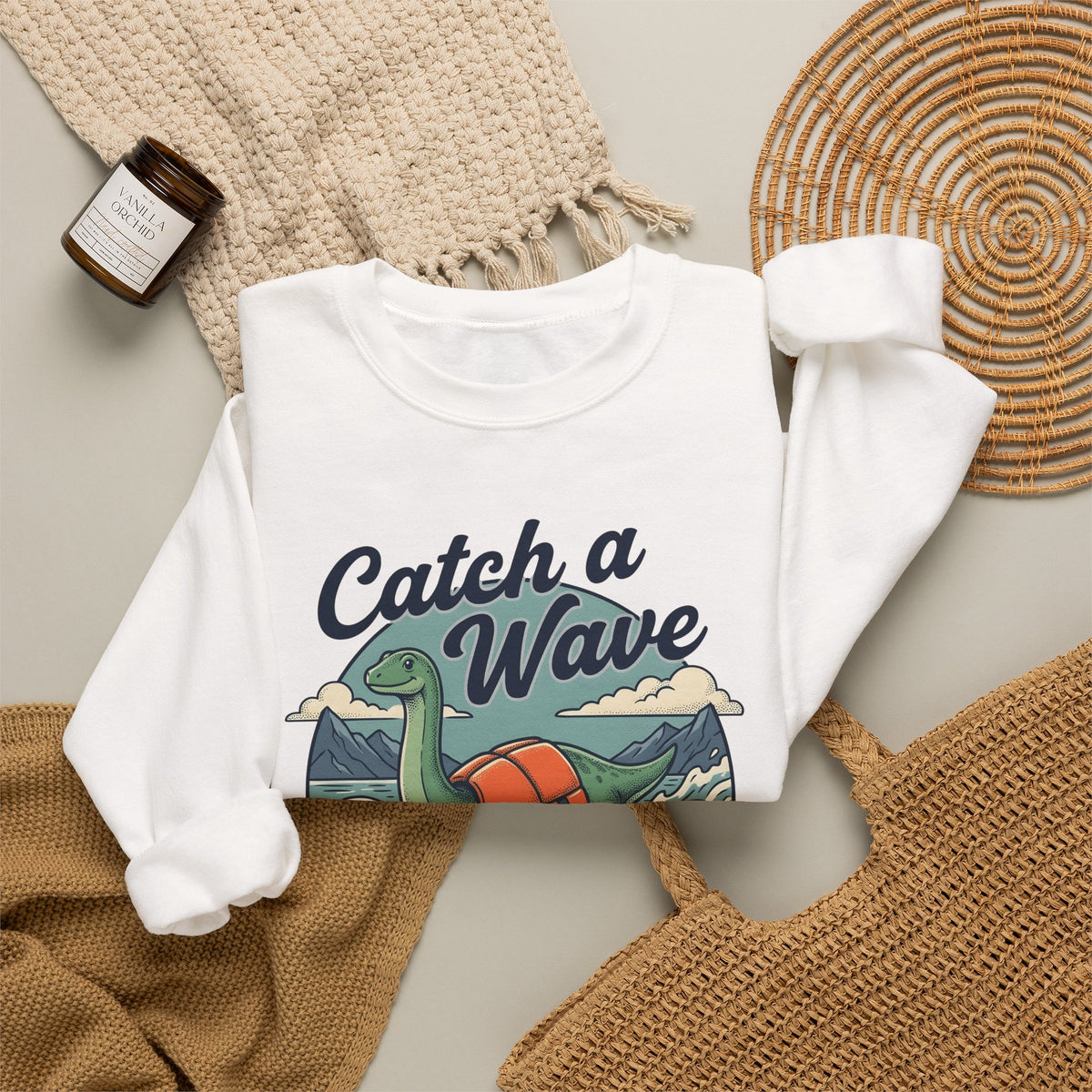 Surfing Dinosaur Sweatshirt Sports Surfing Gift Women Vintage Sweatshirt Dinosaur Sweatshirt Athlete Fan Retro Illustration Waves Sweatshirt