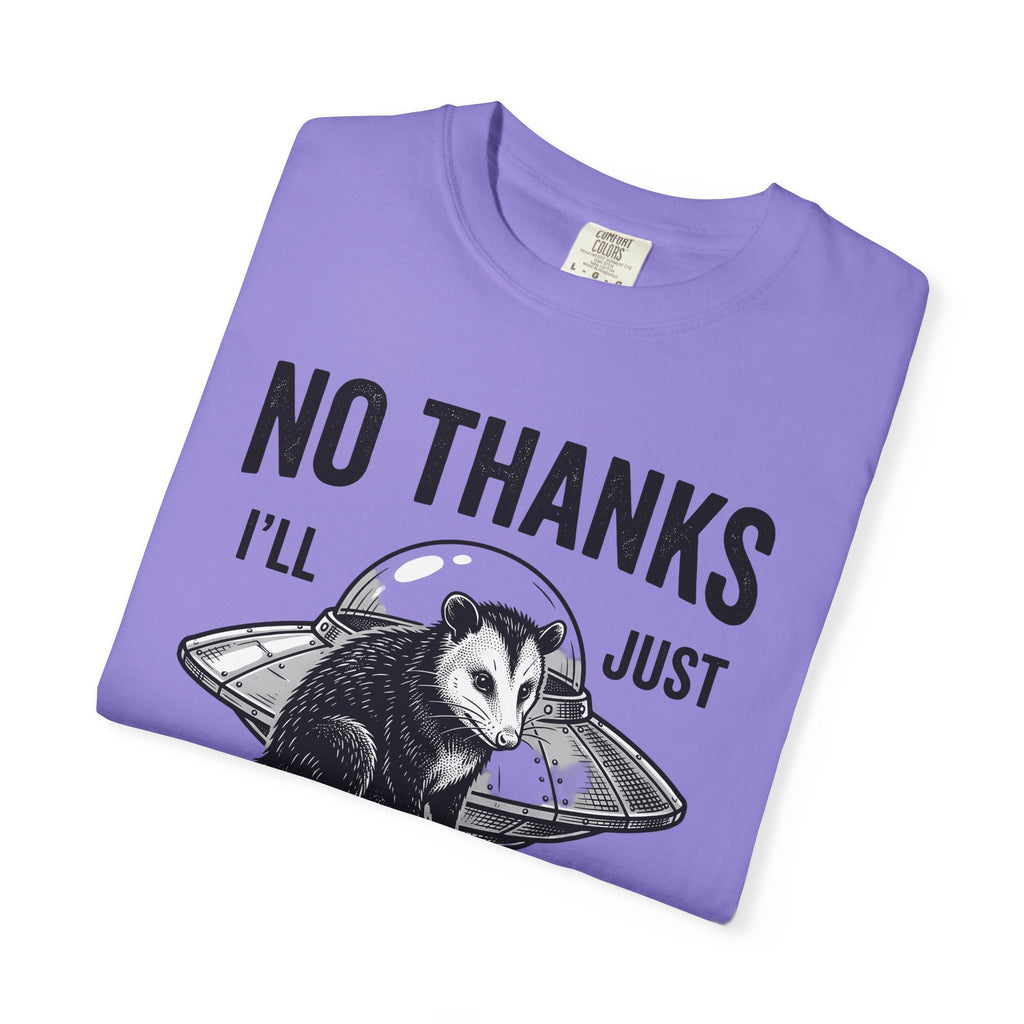 Opossum Ufo T-Shirt Funny Critter Gift Women Sketch T-Shirt Possum Ufo T-Shirt Humor Fan Cartoon T-Shirt Creature Graphic Doodle Alien Ship T-Shirt