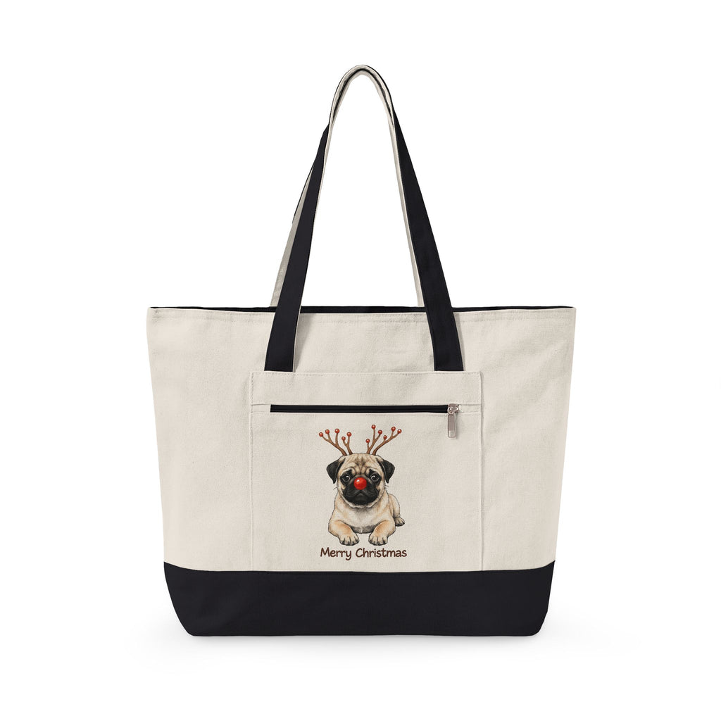 Pug Christmas Dog Holiday Gift Photo Pugmas Dog Fan Photography Christmas Sketch Rudolph Nose Tote Bag